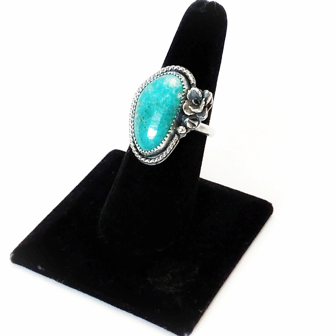 Turquoise and Succulent Ring size 8.25