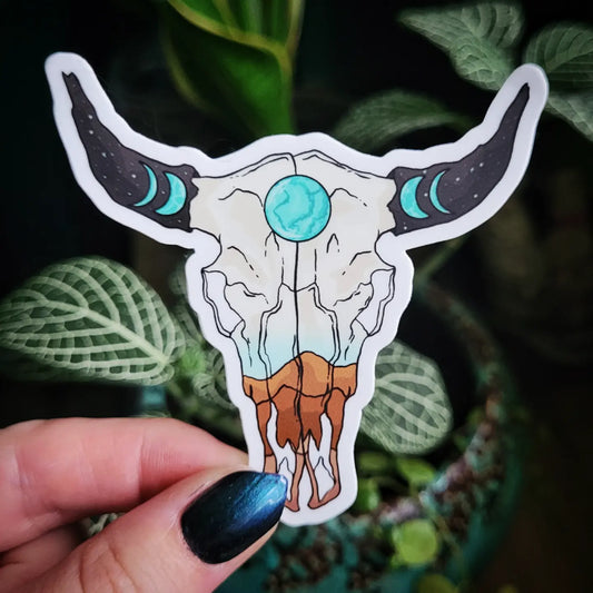 Turquoise Moon Steer Skull Sticker